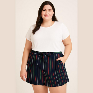 Banana Republic Factory NWT Women's Size 16 Navy Stripe High-Rise Belted Shorts